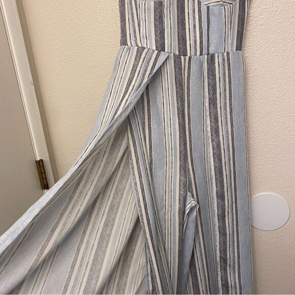 Xhilaration blue vertical stripe split leg jumpsuit corset smocked top suit S - Picture 6 of 14